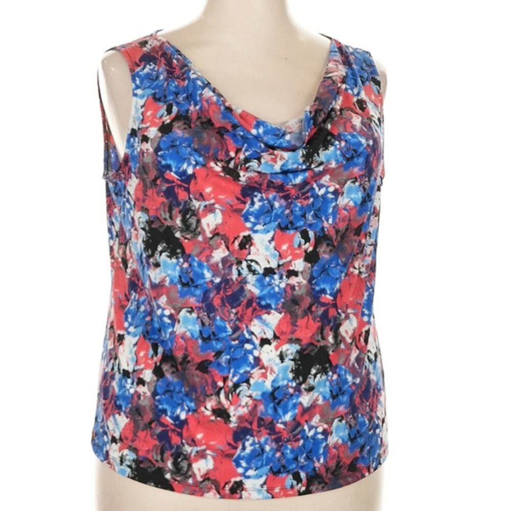 Tahari ASL Women's Floral Sleeveless Blouse Cowl Neck Stretch Top Plus Size 1X